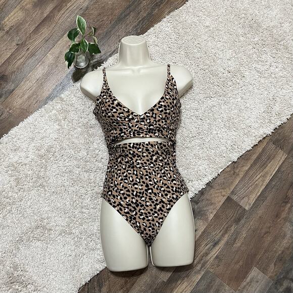 aerie Other - Aerie Medium Long Leopard Wrap Around Cutout One Piece Full Coverage Swimsuit